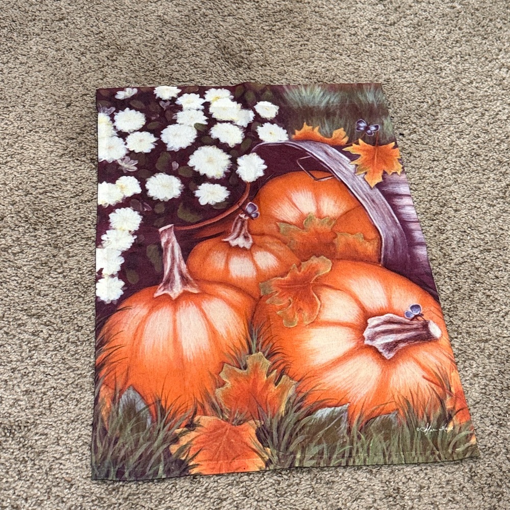 Autumn Pumpkin and Floral Garden Flag